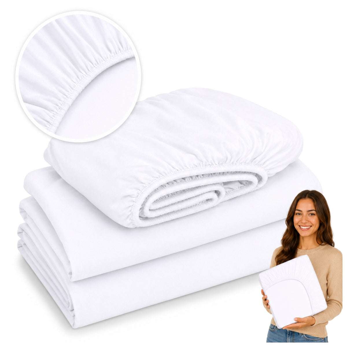 Prześcieradło z gumką 120x200 +30cm białe miękkie gładkie na materac, poliester, oeko-tex Standard 100, do łóżka