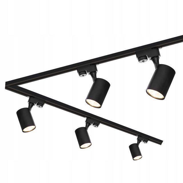 Szynoprzewód Szyna 3m + 5x Lampa GU10 LED Oświetlenie szynowe Zestaw czarny system sufitowy, oprawy punktowe do wnętrz, 5 punktów, do 35 w