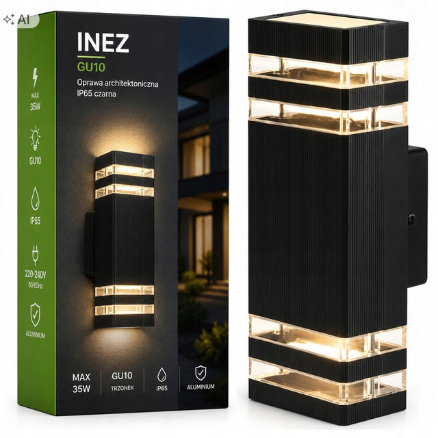 Kinkiet zewnętrzny lampa ogrodowa zewnętrzna elewacyjna ścienna GU10 LED oprawa na taras, czarna, z tworzywa sztucznego, zasilanie sieciowe 35 w