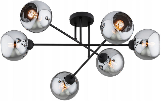 Lampa Wisząca Sufitowa Żyrandol Czarna Kula Chrom Dior LED E27 oprawa oświetleniowa do salonu i jadalni, 6 źródeł światła, metalowa, 60 w