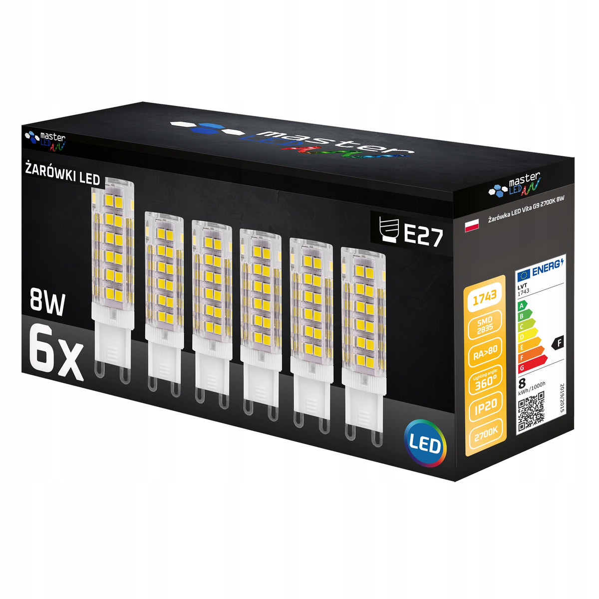 6x żarówka LED G9 8W biały ciepły 2700K 230V 500lm do żyrandoli rurkowe źródło światła do opraw oświetleniowych