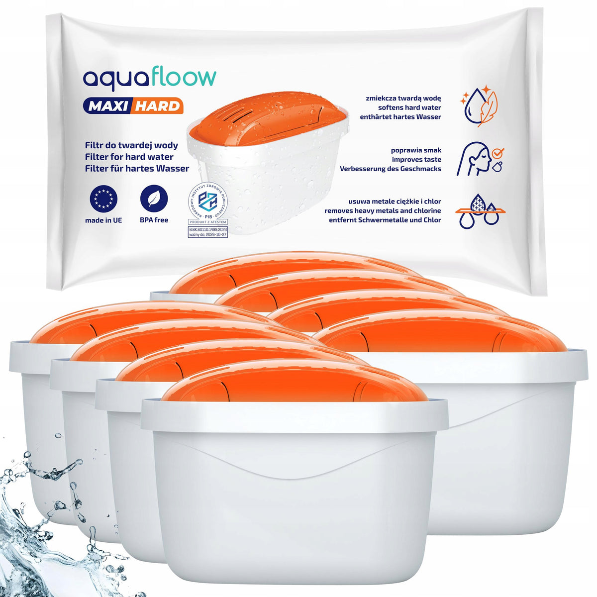 Filtr wody AquaFloow do twardej wody do dzbanka Brita Dafi zamiennik - 8x biały