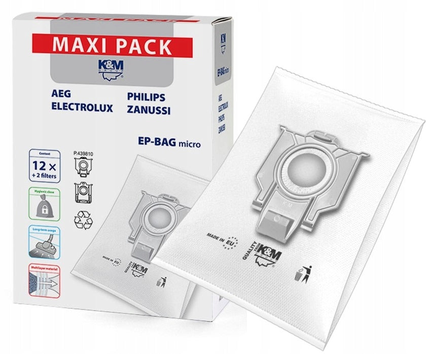 12x worki flizelinowe ep-bag do odkurzacza philips electrolux zanussi syntetyczne zamienniki z filtrem hepa, z zapachem