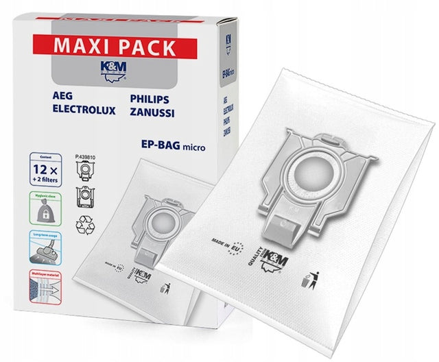 12x worki flizelinowe ep-bag do odkurzacza philips electrolux zanussi syntetyczne zamienniki z filtrem hepa, z zapachem
