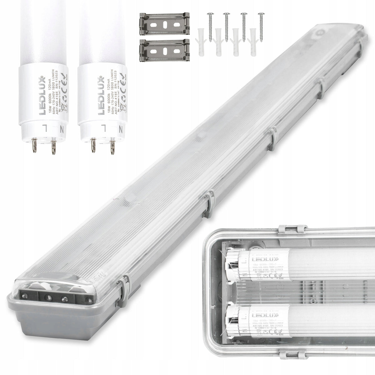 Oprawa Hermetyczna lampa LED 120cm + 2 świetlówki Wodoszczelna Do Garażu G13 18W 1800 lm biała zimna do warsztatu i