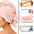 Ręcznik Turban Do Włosów Szybkoschnący Mikrofibra Różowy Z Gumką czapka kąpielowa, owijka na głowę, osuszanie fryzury