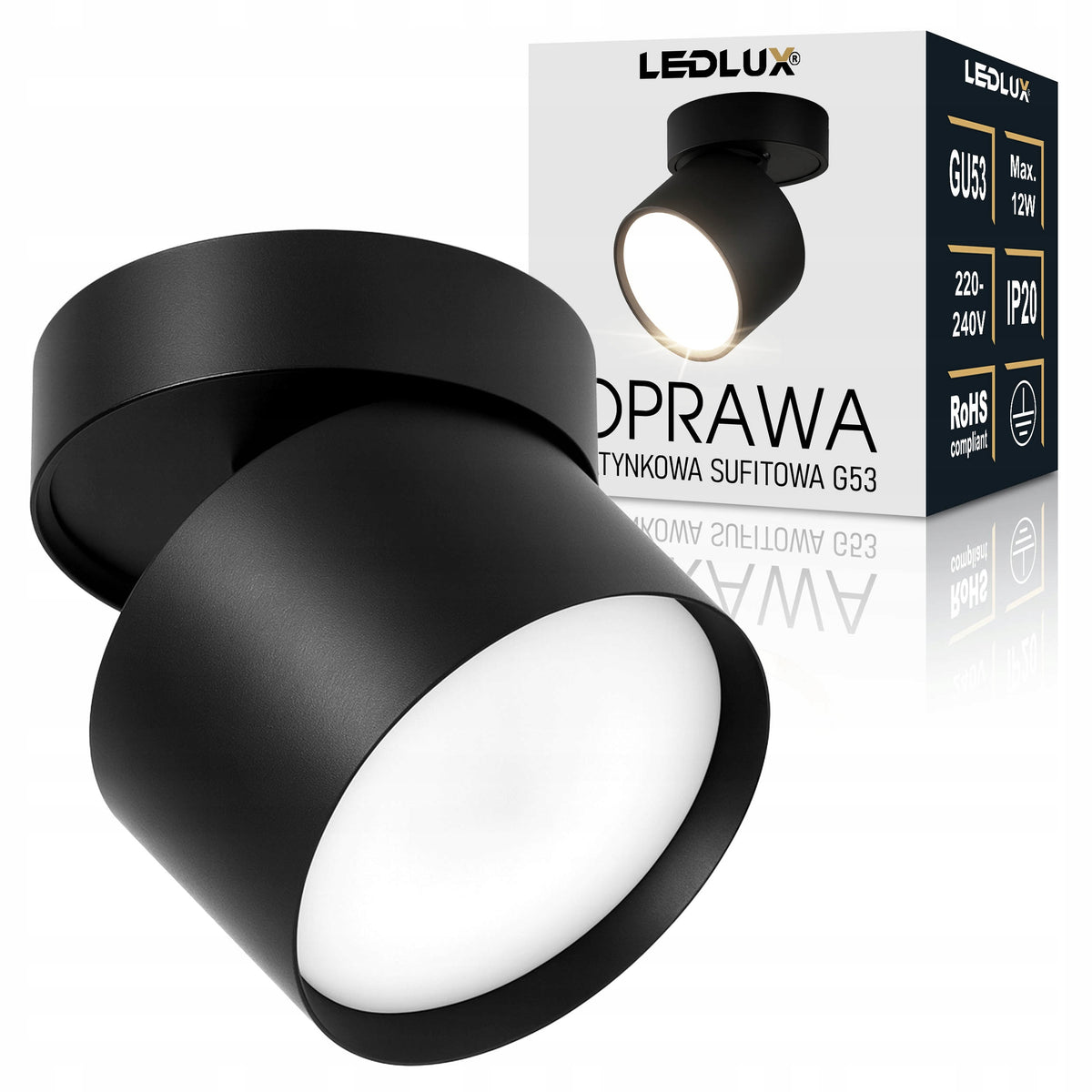 Oprawa Sufitowa Halogenowa Lampa LED GX53 Spot Ruchoma Kinkiet Reflektor oczko oświetleniowe okrągłe czarne 35 W do