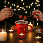 KUBEK DO FOUNDE CZEKOLADOWEGO czerwony ceramiczny ZESTAW DO CZEKOLADY 130ml podgrzewacz tealight, owoce, desery