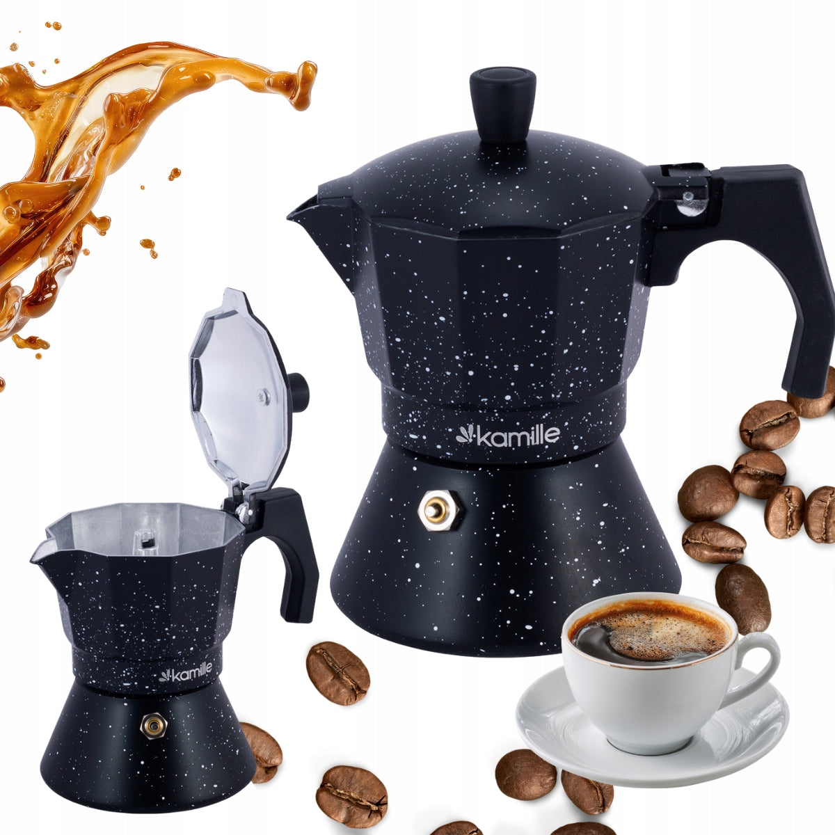 Kawiarka ciśnieniowa 300 ml zaparzacz do kawy espresso indukcja kamille moka aluminiowa na 6 filiżanek