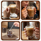 6x SZKLANKI TERMICZNE DO KAWY LATTE DRINKÓW HERBATY 350ml Z UCHEM ZESTAW podwójna ścianka, szkło bezbarwne, kubki do