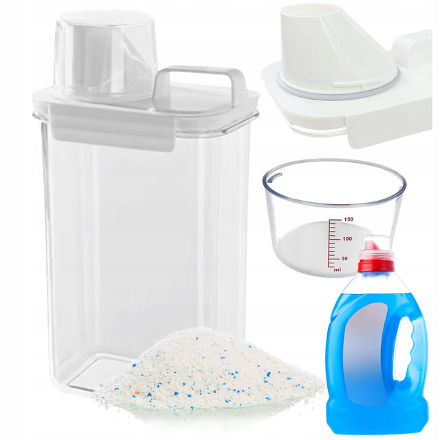 Pojemnik na proszek do prania z miarką płyn do płukania pudełko 2300ml na detergenty, akcesorium do pralni, przezroczysty