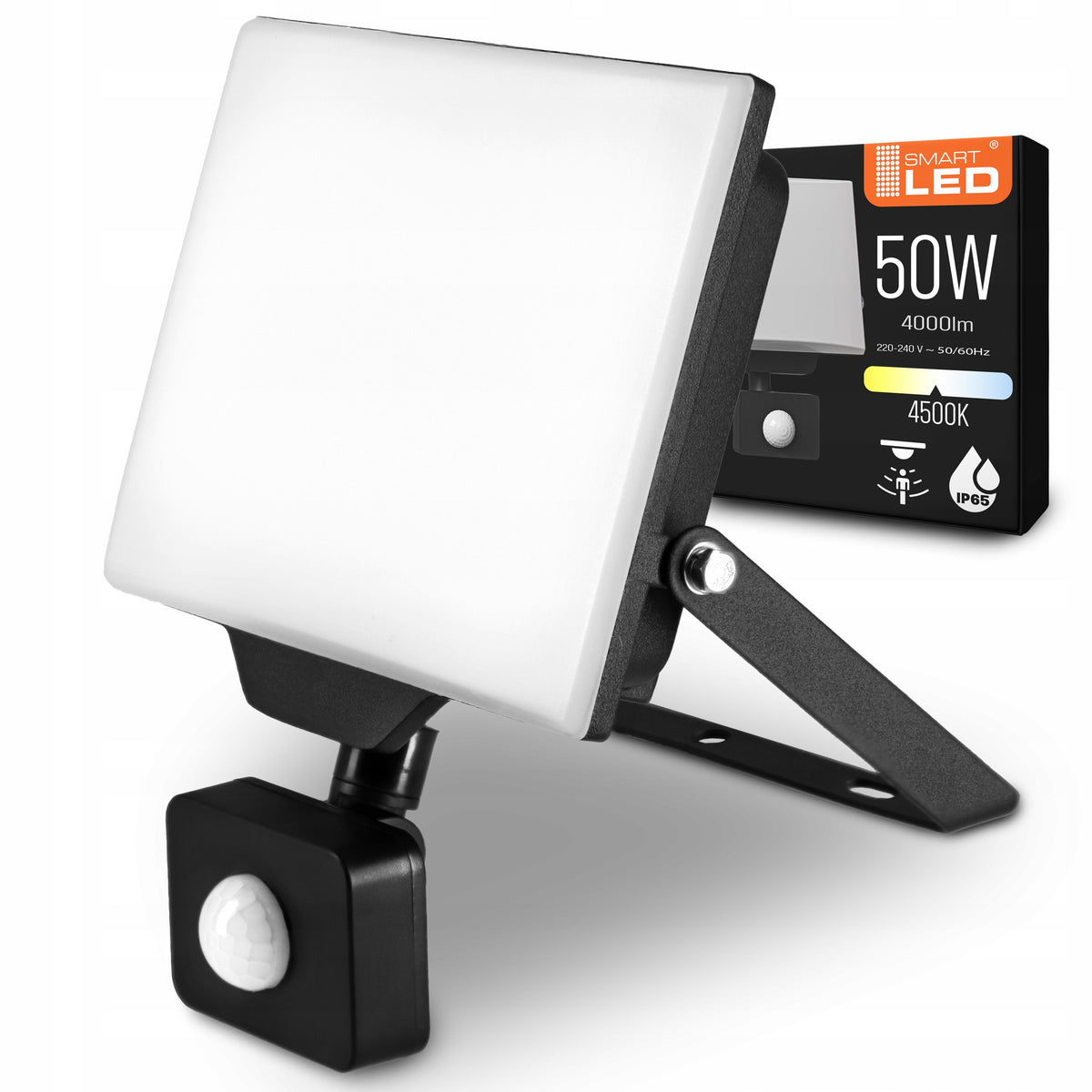 Halogen LED Naświetlacz Reflektor 50W 4500K z Czujnik Ruchu PIR Wodoodporny lampa zewnętrzna do ogrodu i podjazdu 4000
