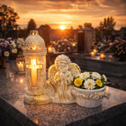 Znicz anioł z doniczką 3w1 nagrobna Aniołek Złoty latarenka Donica na grób lampion cmentarny, dekoracja na Wszystkich