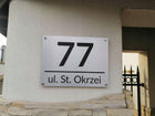 Tabliczka adresowa aluminiowa 40x30 duża dystanse numer na dom, oznaczenie posesji, srebrna, tworzywo sztuczne, grubość