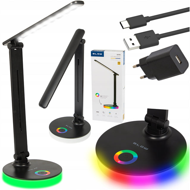 Lampka na biurko biurkowa LED do czytania szkolna dotyk regulowana RGB USB lampa stołowa ściemniana czarna 35 cm 9 w zasilanie sieciowe