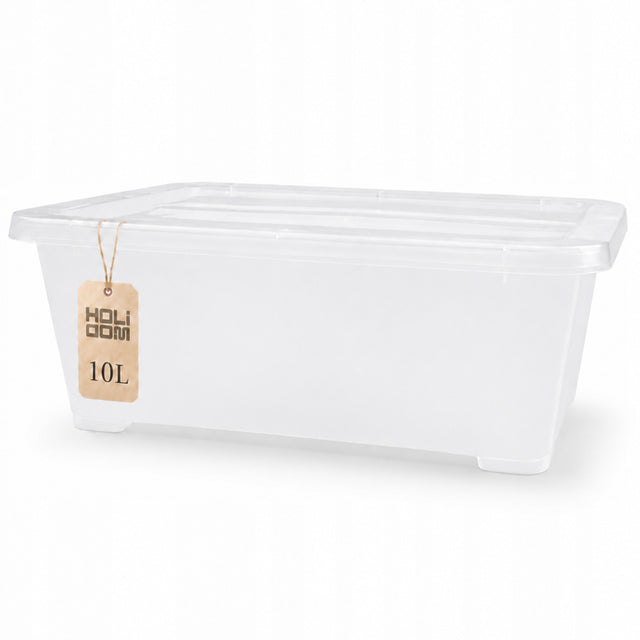 Pojemnik plastikowy z Pokrywą 10l Organizer Pudło Pudełko Przezroczyste skrzynka do przechowywania, bezbarwna, 38,5 x 28 cm