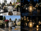 Znicz lampion Tani szklany znicze Złoty kulka zestaw + wkłady 6szt 22cm na grób, cmentarny, parafinowy, palenie do 10h