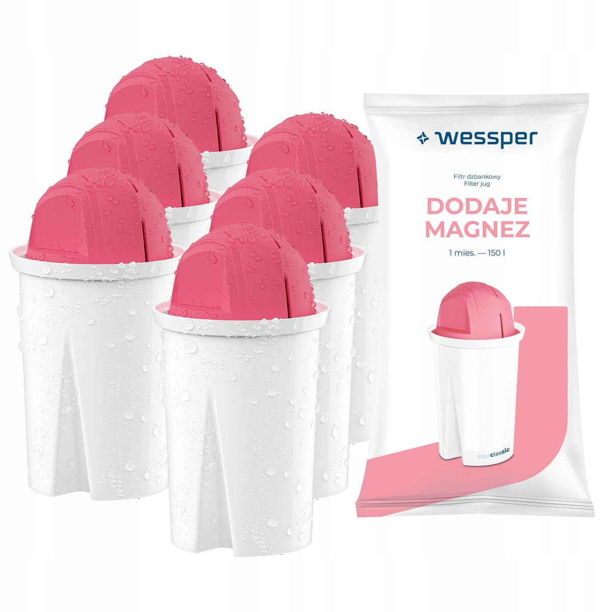 Filtr wody z magnezem Wessper MG+ do dzbanek filtrujący Dafi zamiennik 6x do dzbanka różowy