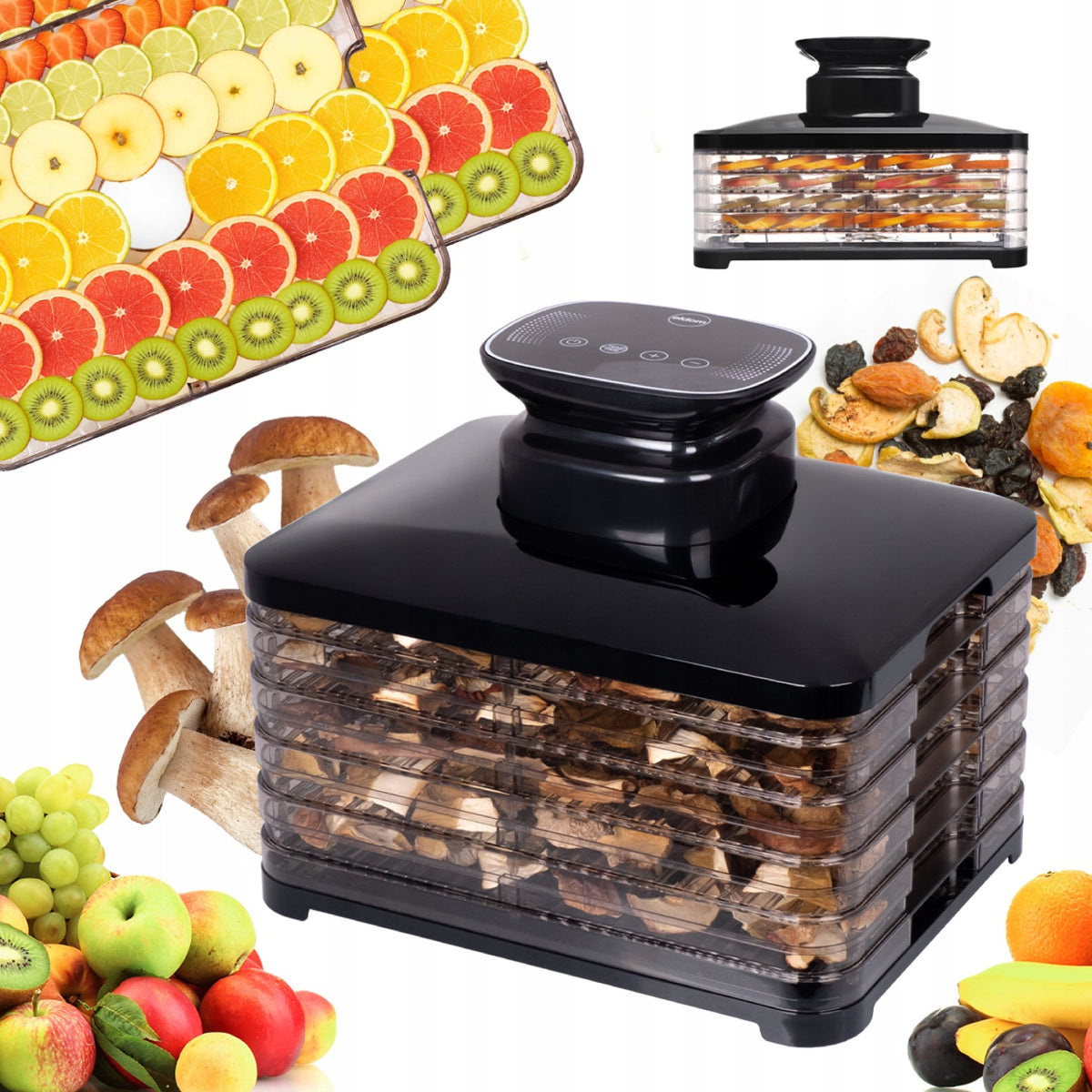 Suszarka do grzybów owoców warzyw spożywcza żywności Eldom SG520 400W timer zioła, 5 sit, suszenie produktów