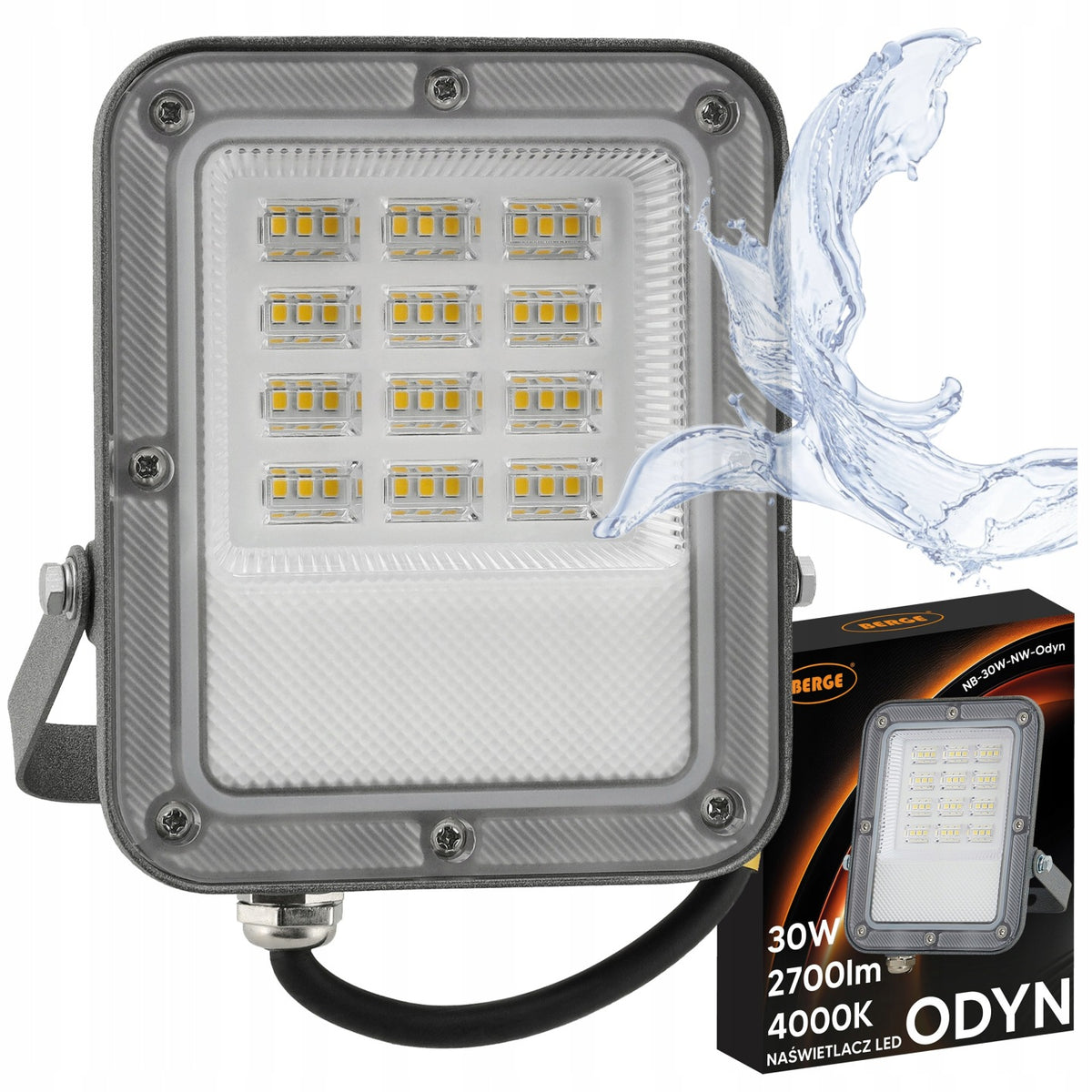 Halogen LED Naświetlacz Lampa 30W 2700lm Premium Reflektor Zewnętrzny 4000K znamionowa /Wzór