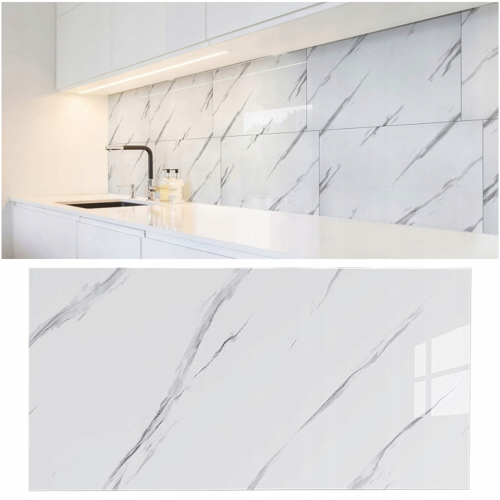10x samoprzylepny panel biały marmur PCV laminat połysk Koanni okładzina ścienna dekoracyjna imitacja kamienia 60x30 cm