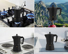 Kawiarka do kawy espresso 300 ML 6 filiżanek aluminiowa czarna zaparzacz moka, kafetierka, dzbanek ciśnieniowy
