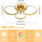 Lampa sufitowa LED złota żyrandol nowoczesna salonu ściemnialna+pilot 56W oprawa wisząca do jadalni, 4 punkty światła