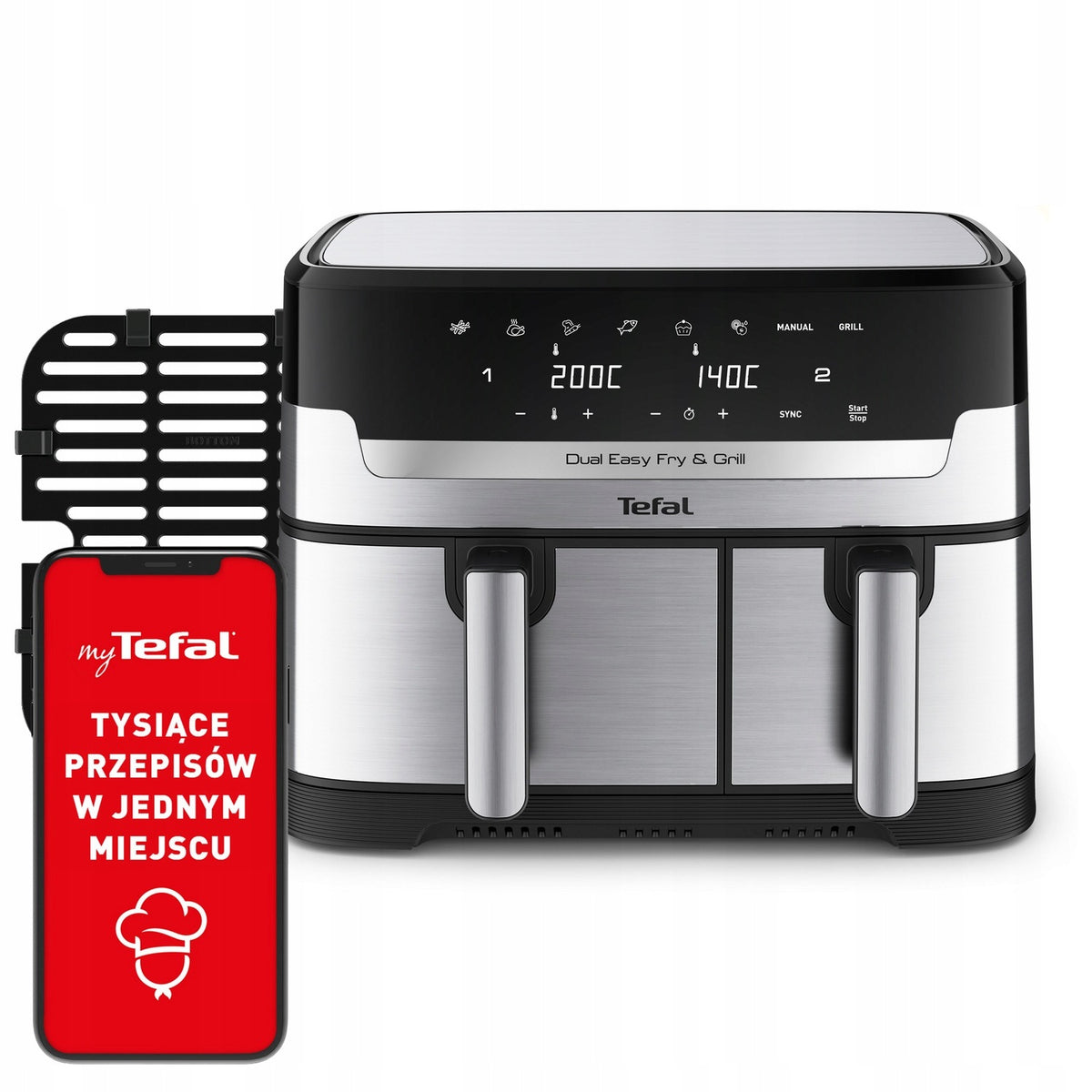 Frytkownica beztłuszczowa Tefal Grill EY905D 8.3l dwukomorowa Air Fryer srebrny/szary