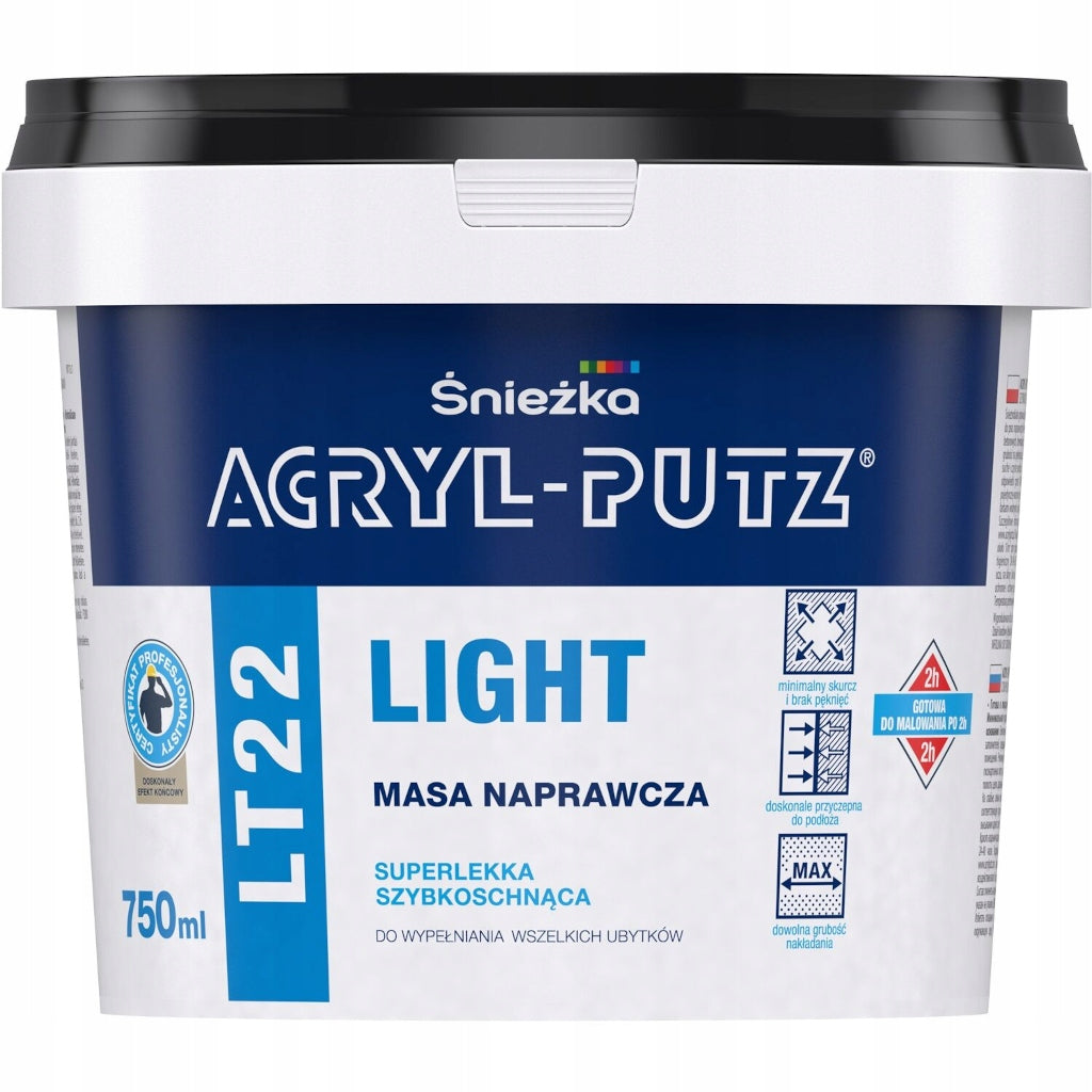 Masa naprawcza acryl-putz LT 22 light 750ml gładź szpachlowa do ubytków w tynkach gipsowych i cementowo-wapiennych, do