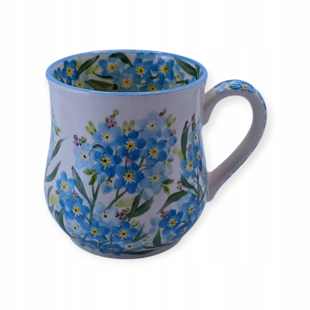 Kubek technologia bolesławiec niezapominajki handmade na prezent ceramiczne naczynie do kawy i herbaty, 350 ml