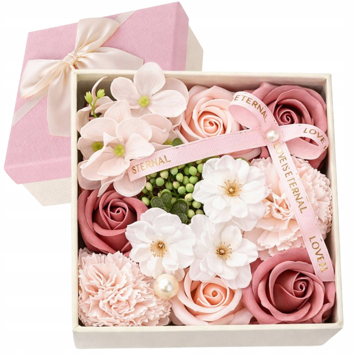 Bukiet Róż Zapachowych Kwiaty Mydlane Flower Box Prezent Dekoracyjne Zestaw kompozycja florystyczna, upominek dla niej