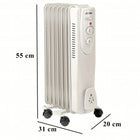 Grzejnik Olejowy Elektryczny Termostat Energooszczędny 1500W 7 Żebrowy Duży 20 mm 55 mm grzewcza biały