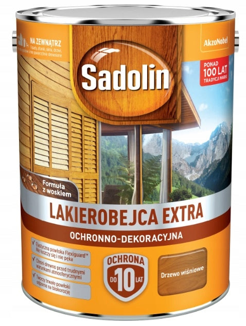 Sadolin extra- drzewo wiśniowe, 5l lakierobejca, impregnat dekoracyjny do ochrony powierzchni drewnianych