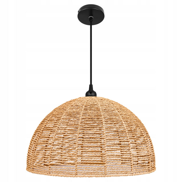 Lampa sufitowa LED wisząca żyrandol E27 oprawa pleciona 40cm boho bambusowa klosz 30 cm brązowy, pojedynczy punkt światła, do salonu i jadalni
