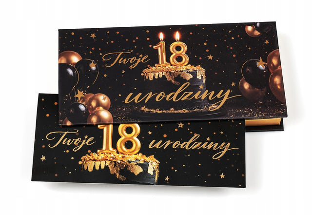 Pudełko na prezent na osiemnastkę banknoty, karty, kasę Prezent 18 PDBOX17 kartka urodzinowa z życzeniami, papierowy exploding box dla solenizanta