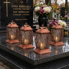 Znicz szklany duży Ażurowy różowe złoto 33 cm na grób Wszystkich Świętych lampion nagrobny LED, dekoracja cmentarna