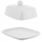 Maselnica maselniczka 16,5 cm z pokrywą na masło pojemnik biała klasyczna porcelanowa prostokątna, można myć w zmywarce