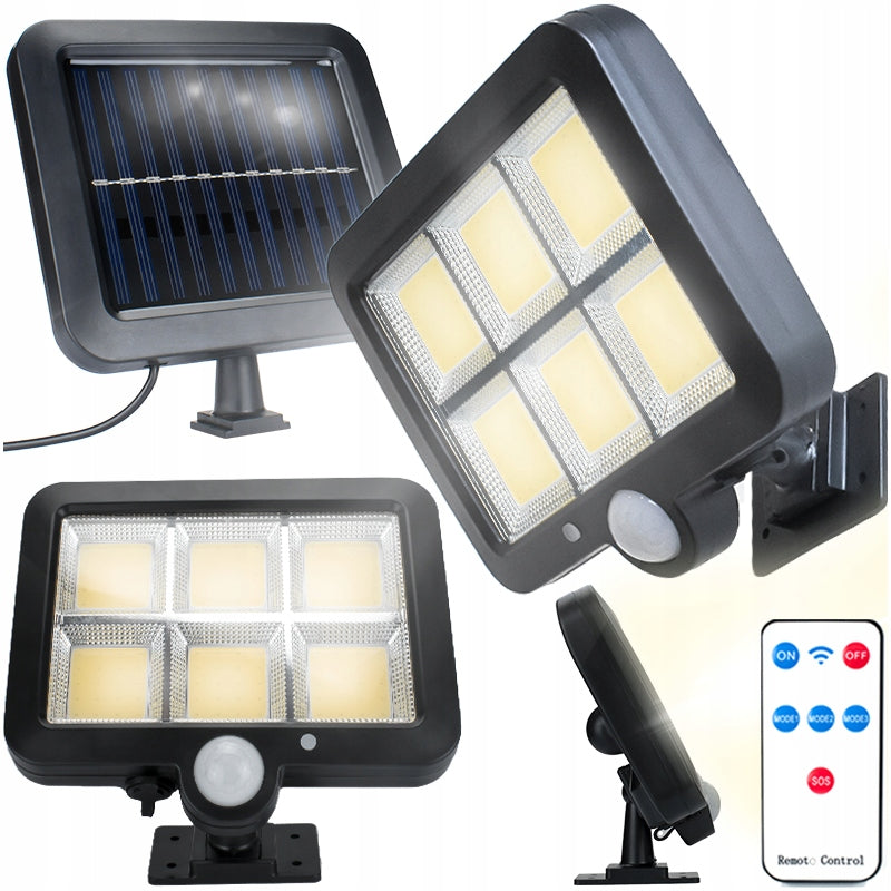 Lampa LED z panelem słonecznym sterowana pilotem z detekcją ruchu zmierzchu naświetlacz zewnętrzny 1200 lm IP65 4500 K