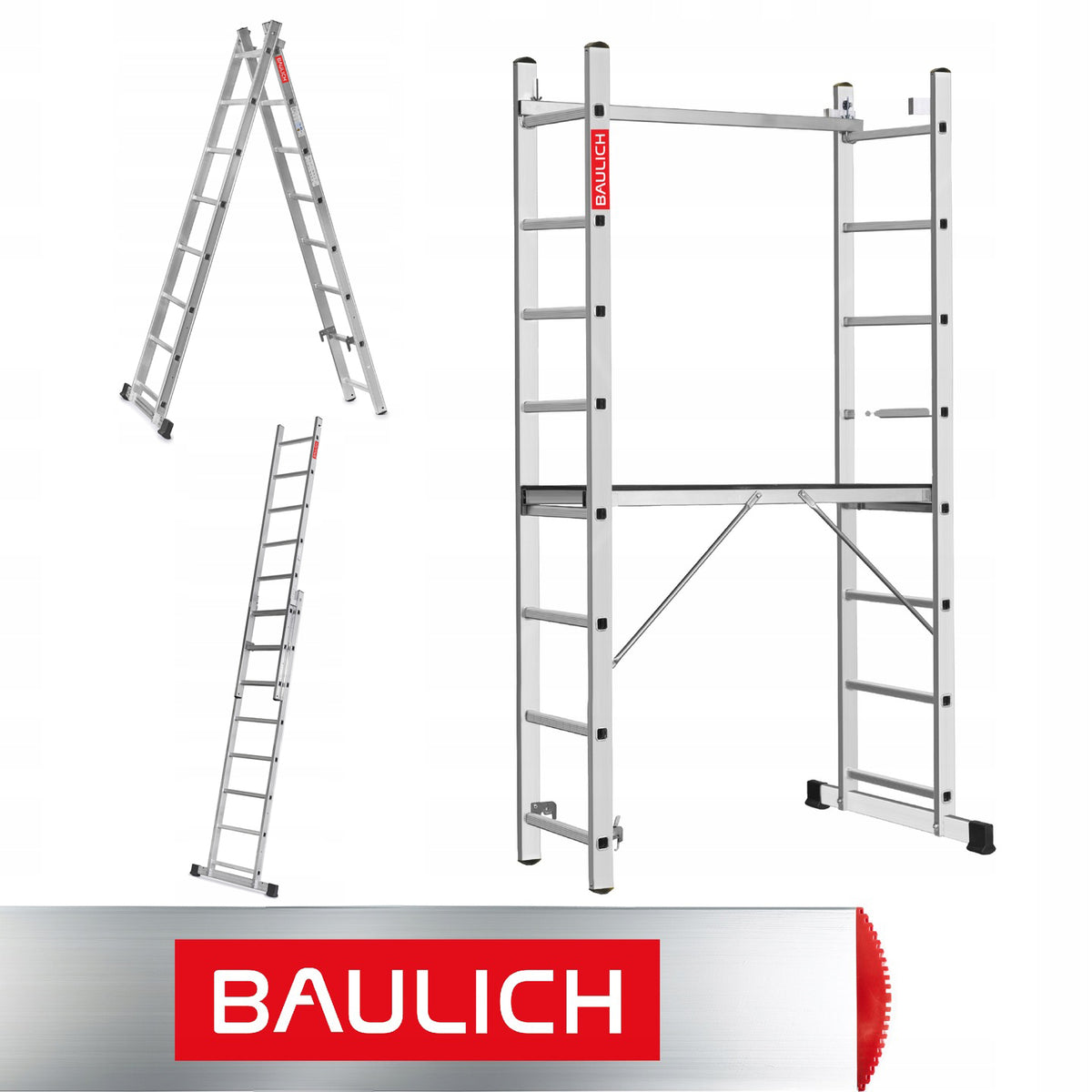 Rusztowanie aluminiowe 2x8 podest roboczy składany drabina 3w1 baulich do prac remontowych, wysokość pracy 2,98 m
