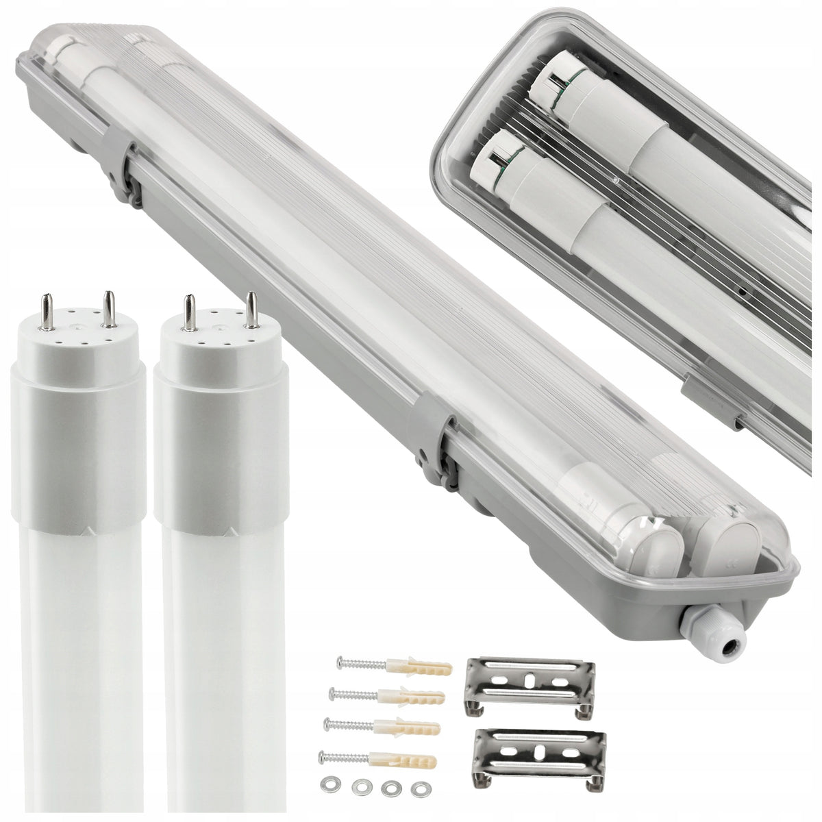 Oprawa Hermetyczna 60cm + 2x Świetlówka LED Tuby Do Garażu Warsztatu 4000K lampa sufitowa natynkowa G13, neutralna