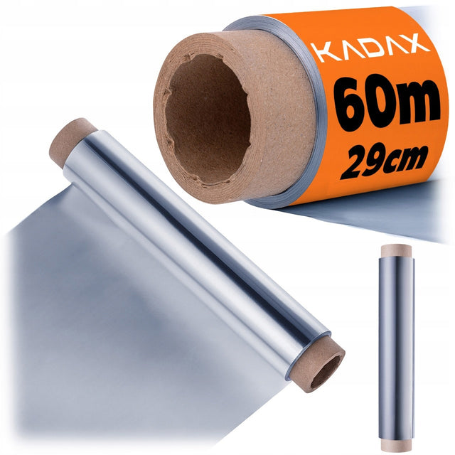 Folia aluminiowa spożywcza 60 m gastronomiczna catering gruba mocna rolka do pieczenia, grillowania i pakowania żywności, tłoczona, szerokość 29 cm