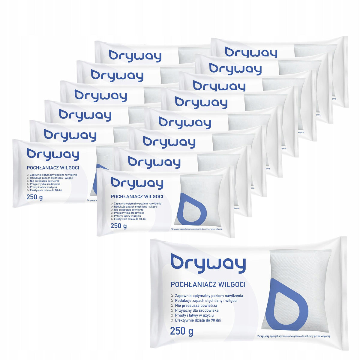 Wkłady do pochłaniacza wilgoci Dryway 250 g x 15 sztuk uniwersalne mocne uzupełnienie do osuszacza powietrza
