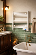 GRZEJNIK ELEKTRYCZNY ŁAZIENKOWY EcoRafa 300W DRABINKA TERMOSTAT SUSZARKA 531 mm 605 mm grzewcza biały
