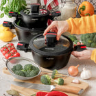 Zestaw garnków Indukcja Pokrywki GAZ Konighoffer Canise 6el 16/20/24cm aluminiowe naczynia non-stick do kuchni