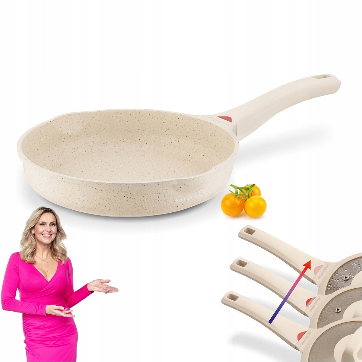 PATELNIA Indukcja do Smażenie GAZ Solidna Konighoffer Creamy Marble 24 cm nieprzywierająca, na kuchnię ceramiczną i