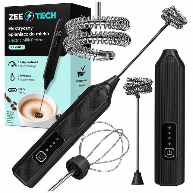 Spieniacz do mleka kawy elektryczny ręczny mocny ubijaczka USB 3 tryby 2w1 mieszadło do cappuccino i latte, dwie wymienne końcówki