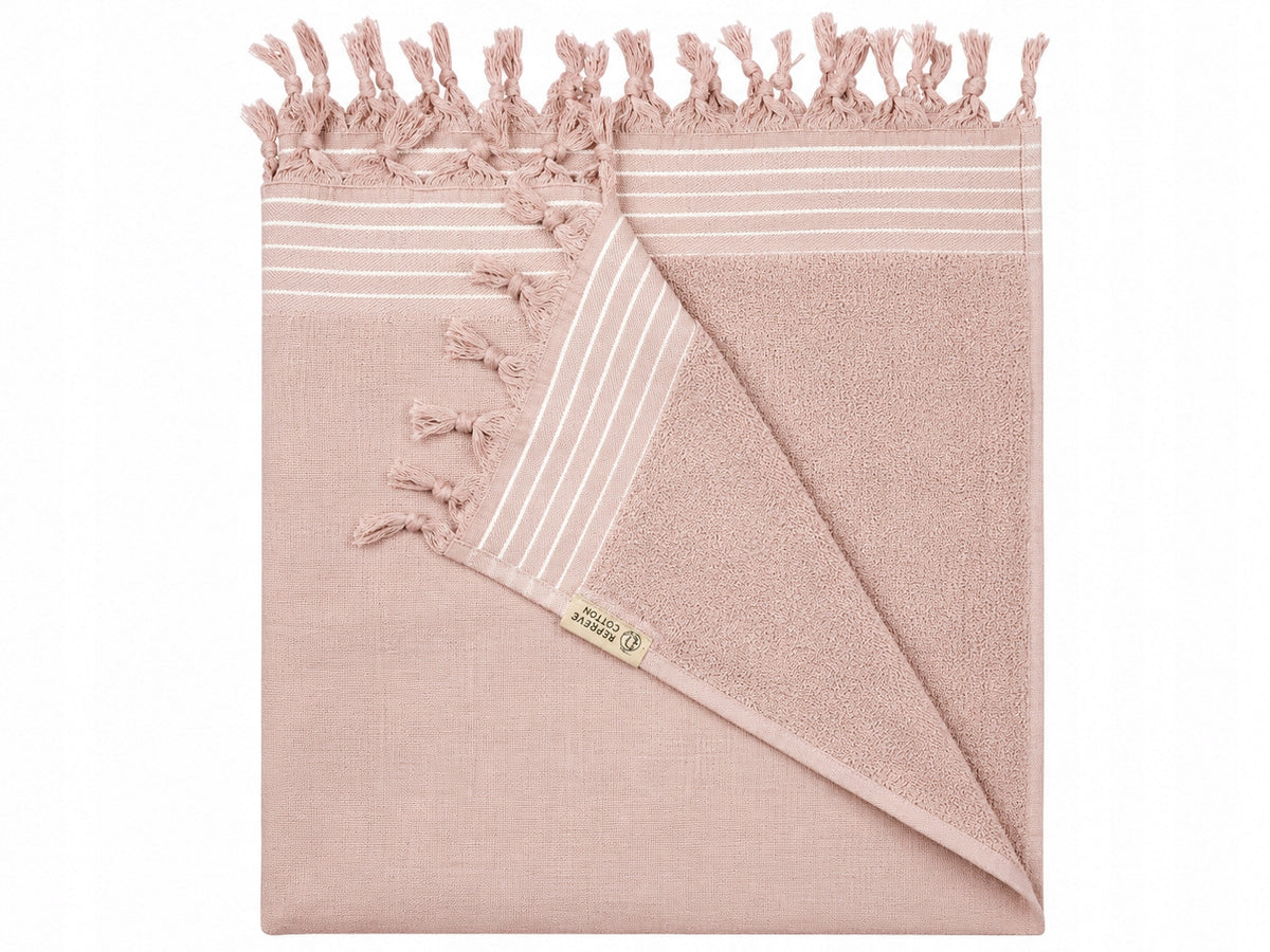 DWUSTRONNY ręcznik HAMMAM Hamam 90x180cm WALRA Pudrowany Róż do sauny plażę bawełniana fouta, pareo kąpielowe, okrycie