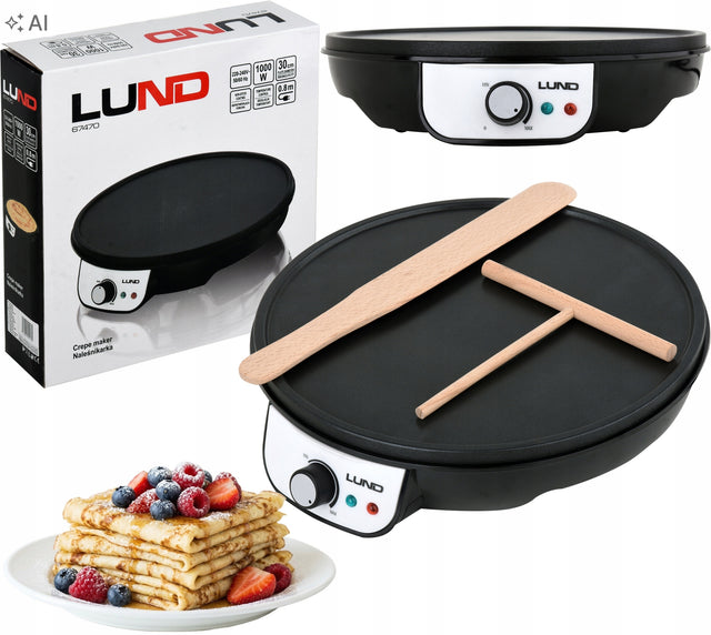 Naleśnikarka elektryczna patelnia do pieczenia naleśników 1000W 30cm lund urządzenie do crêpes, powłoka nieprzywierająca, łopatka i szpatułka