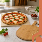 Kamień do Pizzy 39x36 cm Duży + Łopatka Deska Bambusowa do Serwowania 2w1 płyta kordierytowa do wypieku w piekarniku