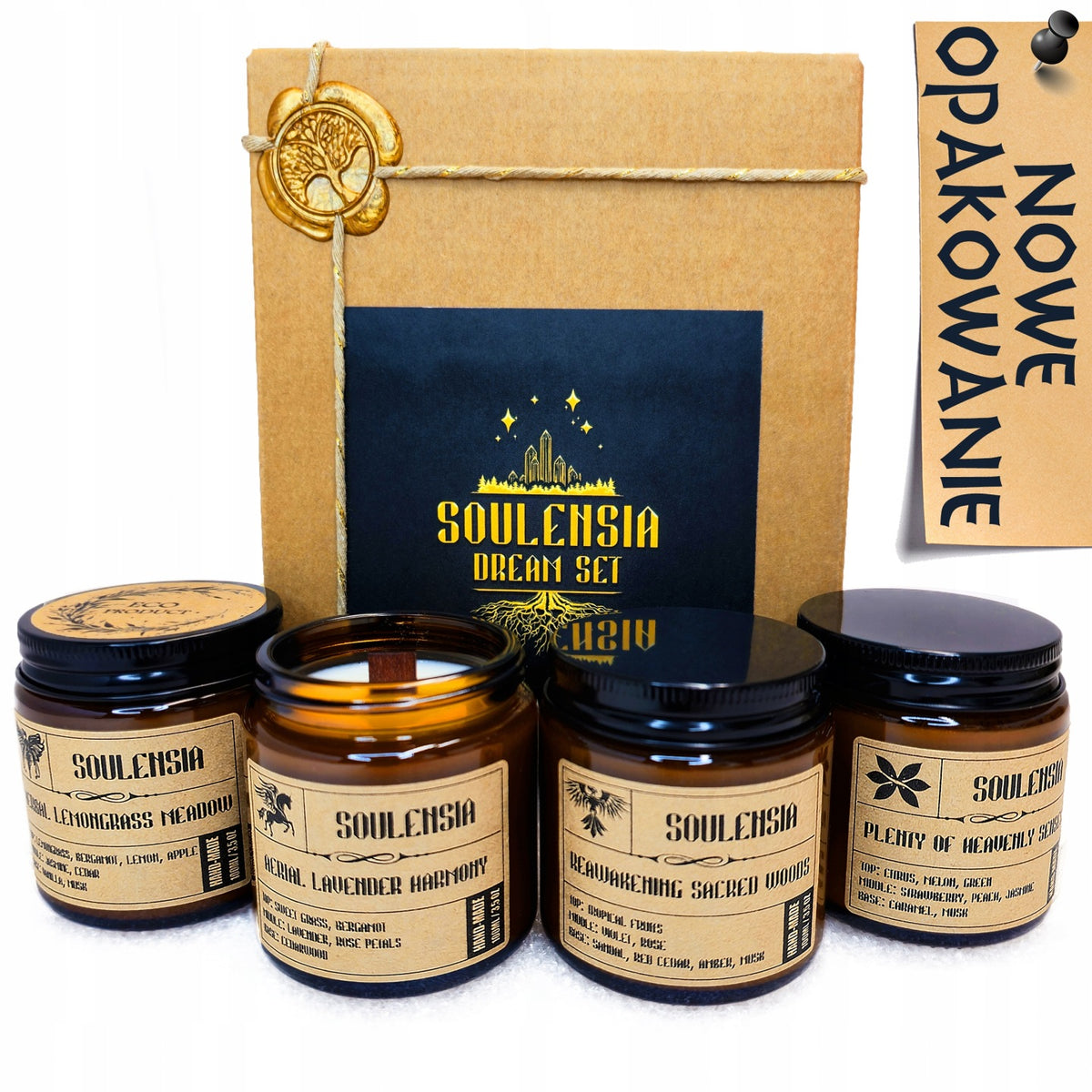 Świece Sojowe Zapachowa, handmade, eko Zestaw 4 x Świeczka naturalna 100ml drewniany knot, do 50h palenia, do domu